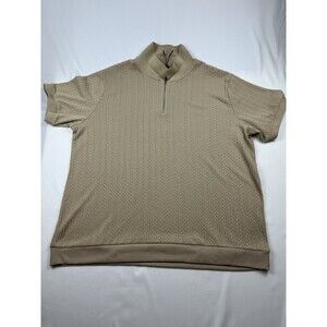 NOVA MEN XXL / 2XL Beige Geometric Textured Polo Short Sleeve Quarter Zip Collar